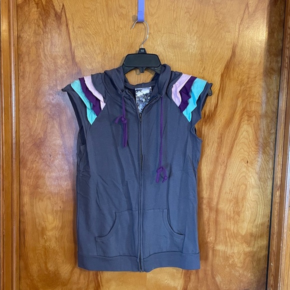 Delia’s Vintage Y2K Junior’s Zip Up Hoodie Vest Grey/Purple Size Medium - Picture 8 of 9